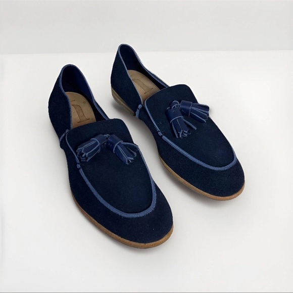 U-Dot Suede Leather Tassel Penny Loafers Navy Blue Soft Moccasin Men's Size 8 - Picture 1 of 16